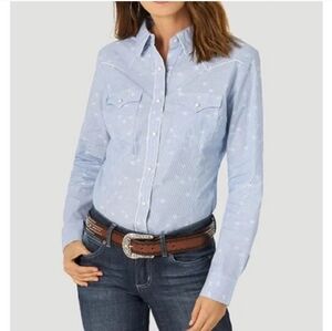 Americana Wrangler Retro Western Long Sleeve Snap Button Shirt Blue Stars Sz XXL